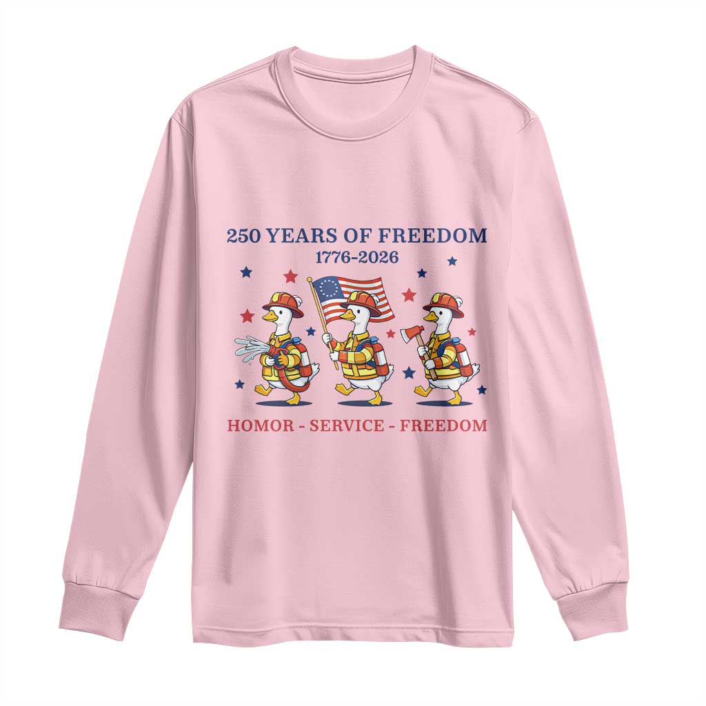 Fireman 250 Years of America Long Sleeve Shirt Silly Goose Firefighter Honor Service Freedom TS14 Light Pink Print Your Wear