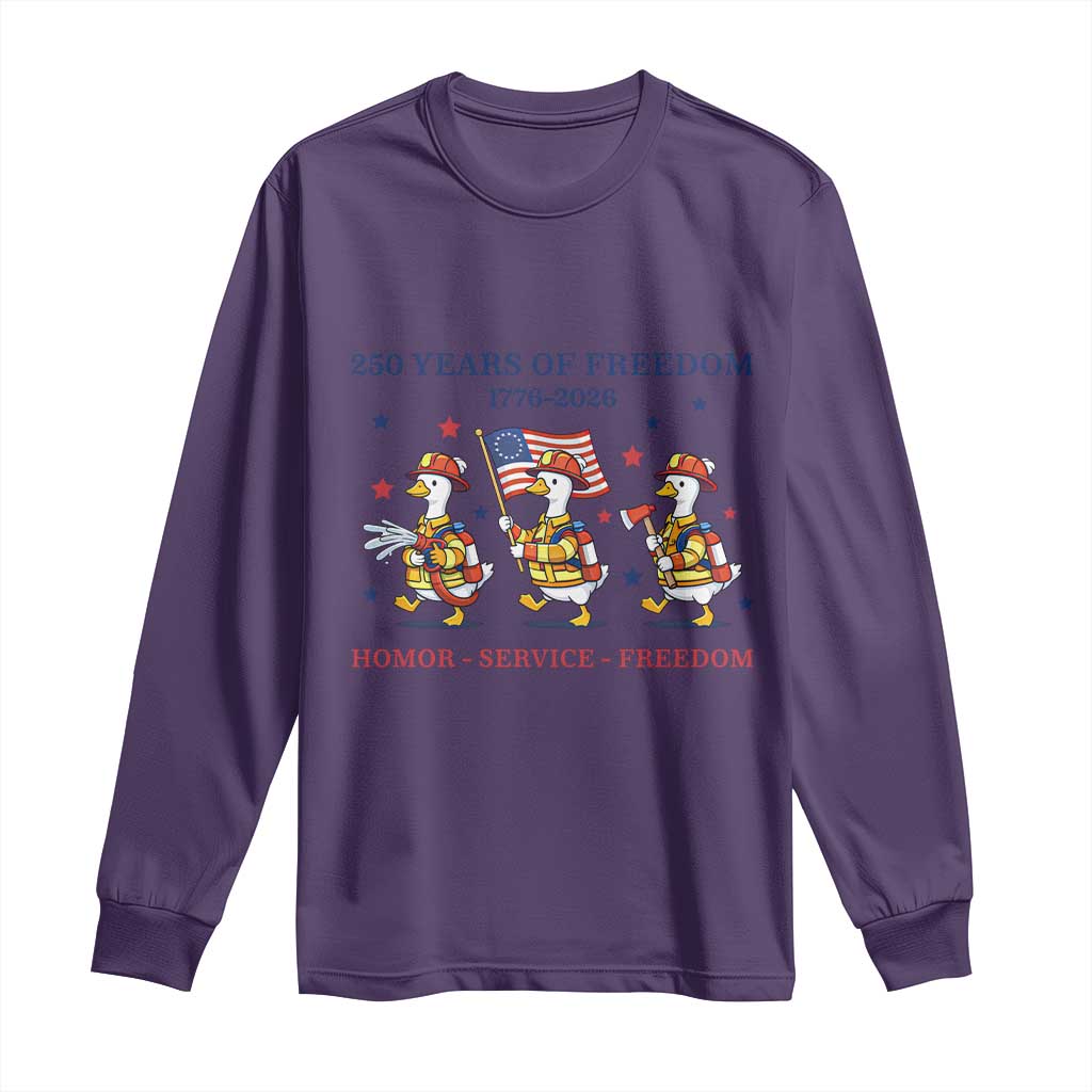 Fireman 250 Years of America Long Sleeve Shirt Silly Goose Firefighter Honor Service Freedom TS14 Purple Print Your Wear