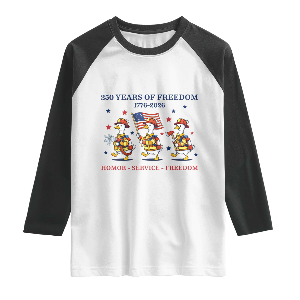 Fireman 250 Years of America Raglan Shirt Silly Goose Firefighter Honor Service Freedom TS14 White Black Print Your Wear