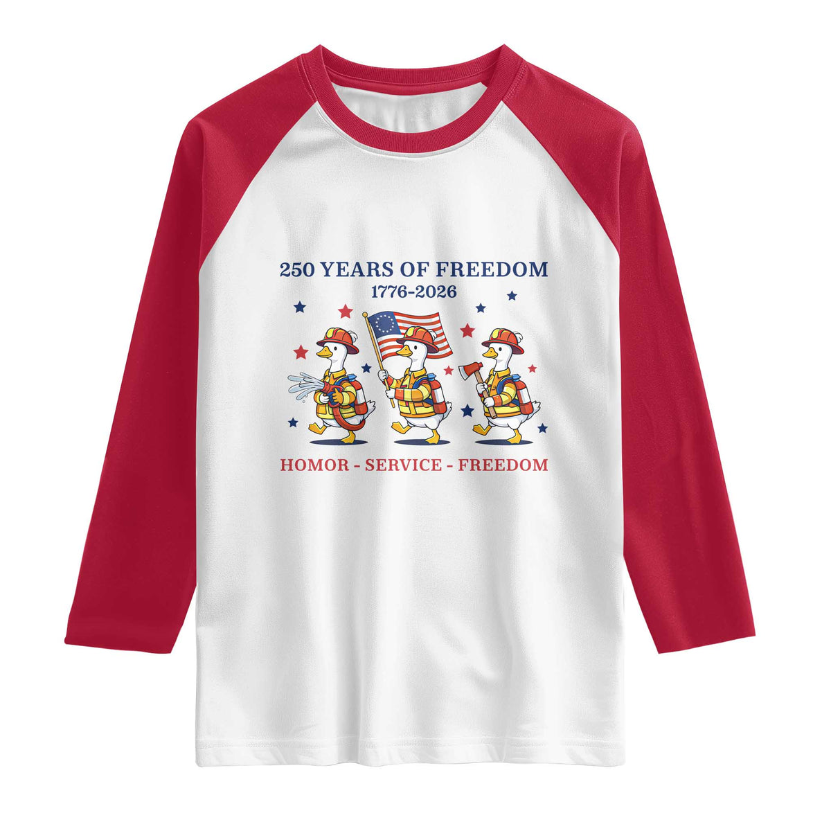 Fireman 250 Years of America Raglan Shirt Silly Goose Firefighter Honor Service Freedom TS14 White Red Print Your Wear