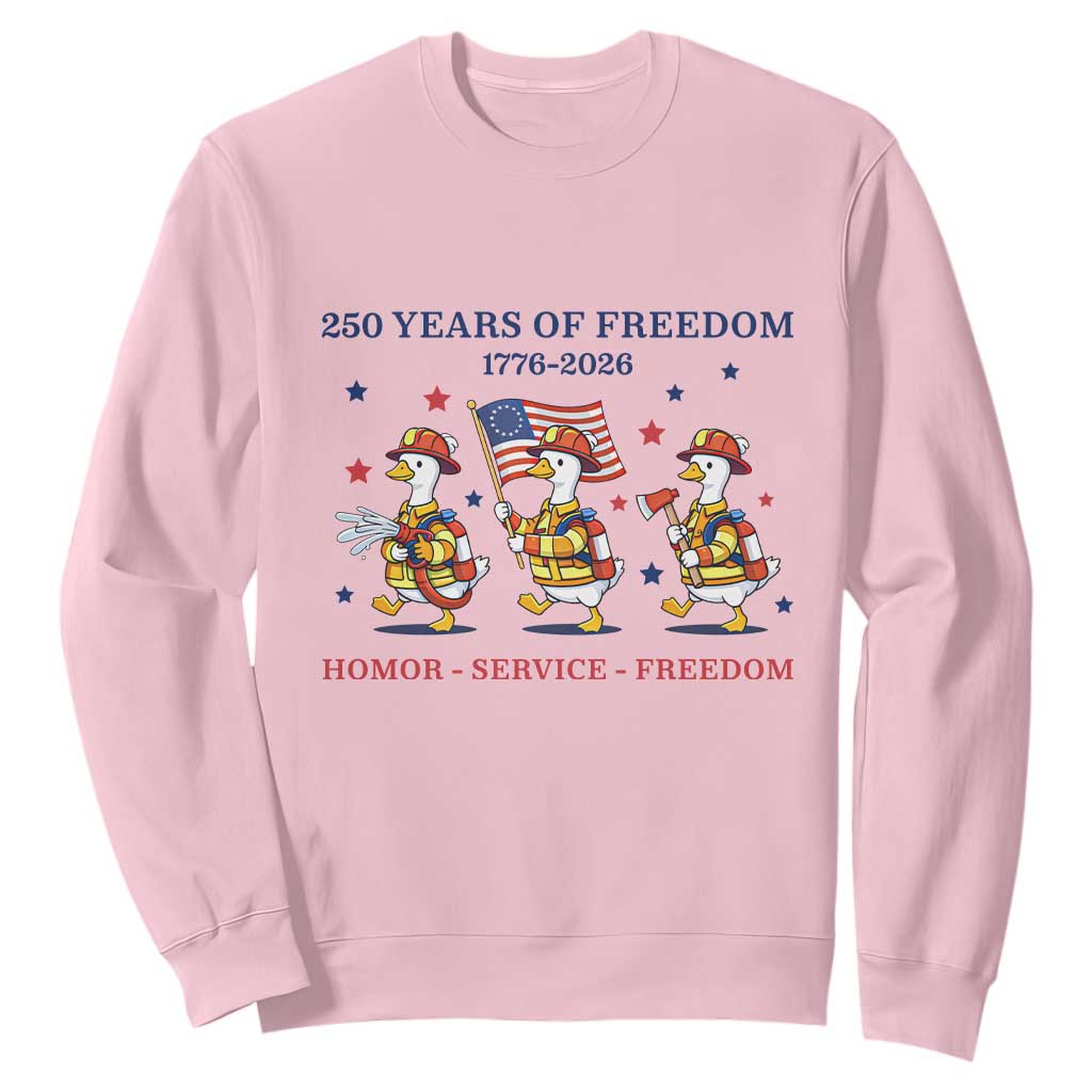 Fireman 250 Years of America Sweatshirt Silly Goose Firefighter Honor Service Freedom TS14 Light Pink Print Your Wear