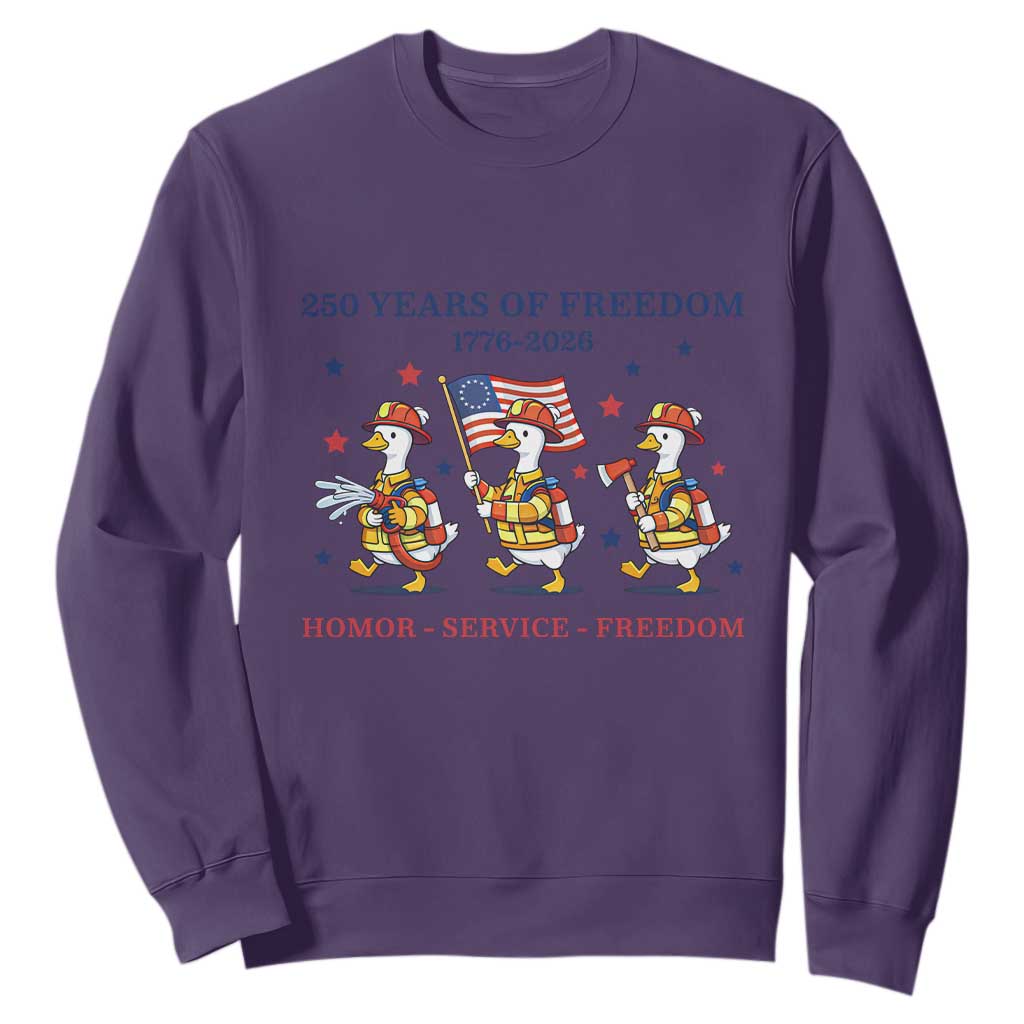 Fireman 250 Years of America Sweatshirt Silly Goose Firefighter Honor Service Freedom TS14 Purple Print Your Wear