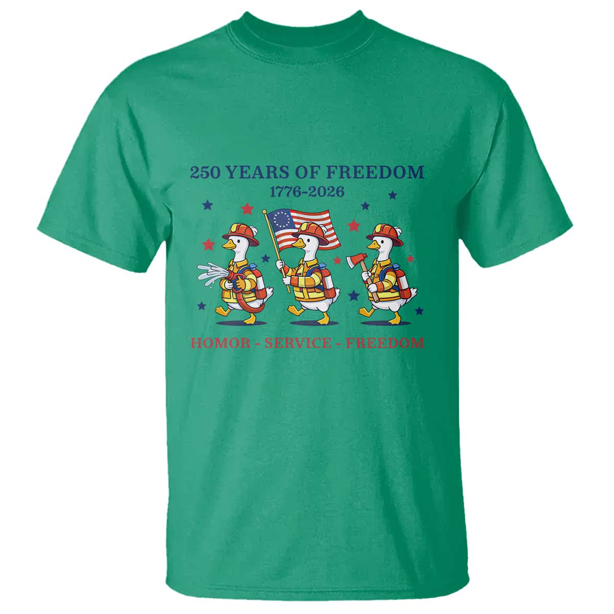 Fireman 250 Years of America T Shirt Silly Goose Firefighter Honor Service Freedom TS14 Irish Green Print Your Wear