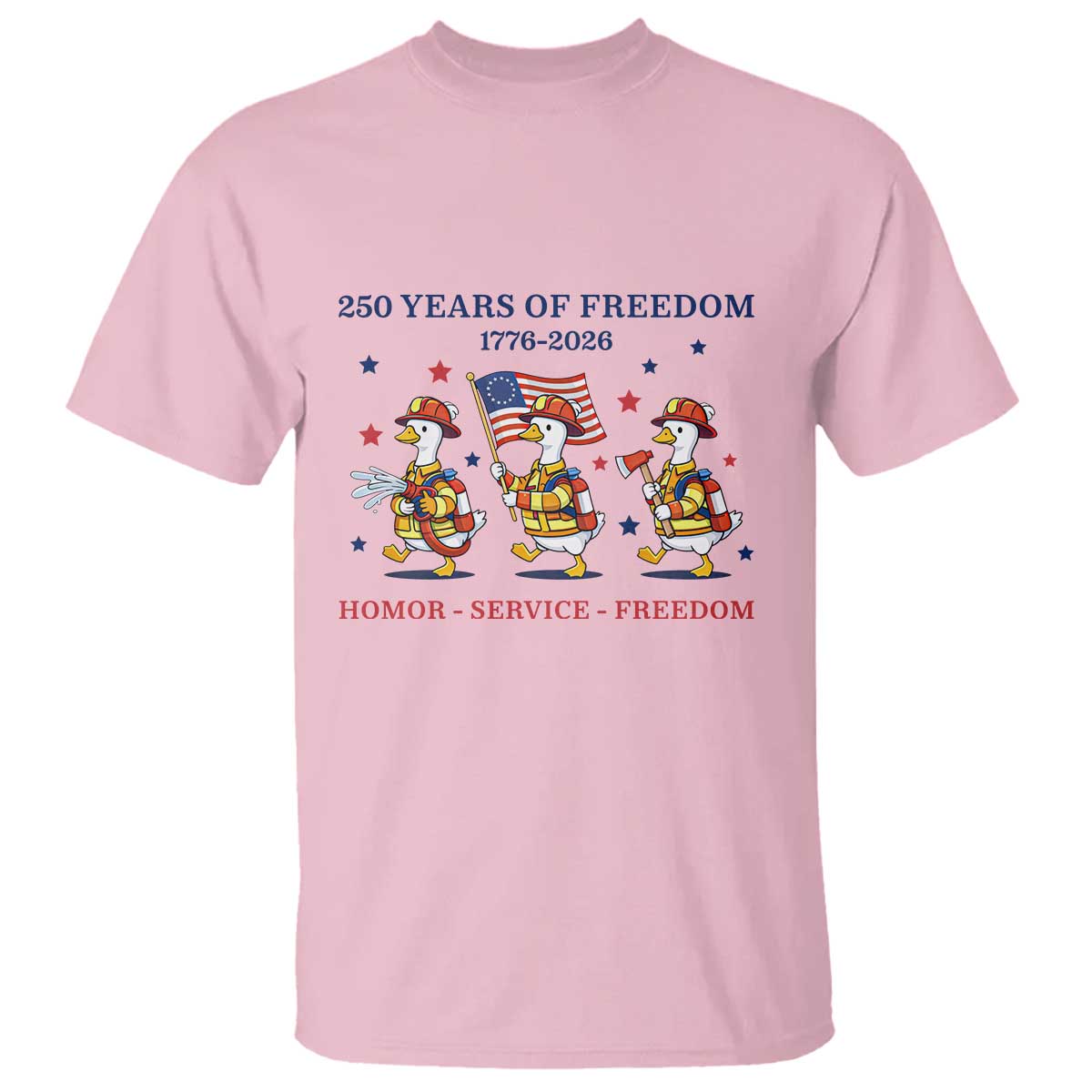 Fireman 250 Years of America T Shirt Silly Goose Firefighter Honor Service Freedom TS14 Light Pink Print Your Wear