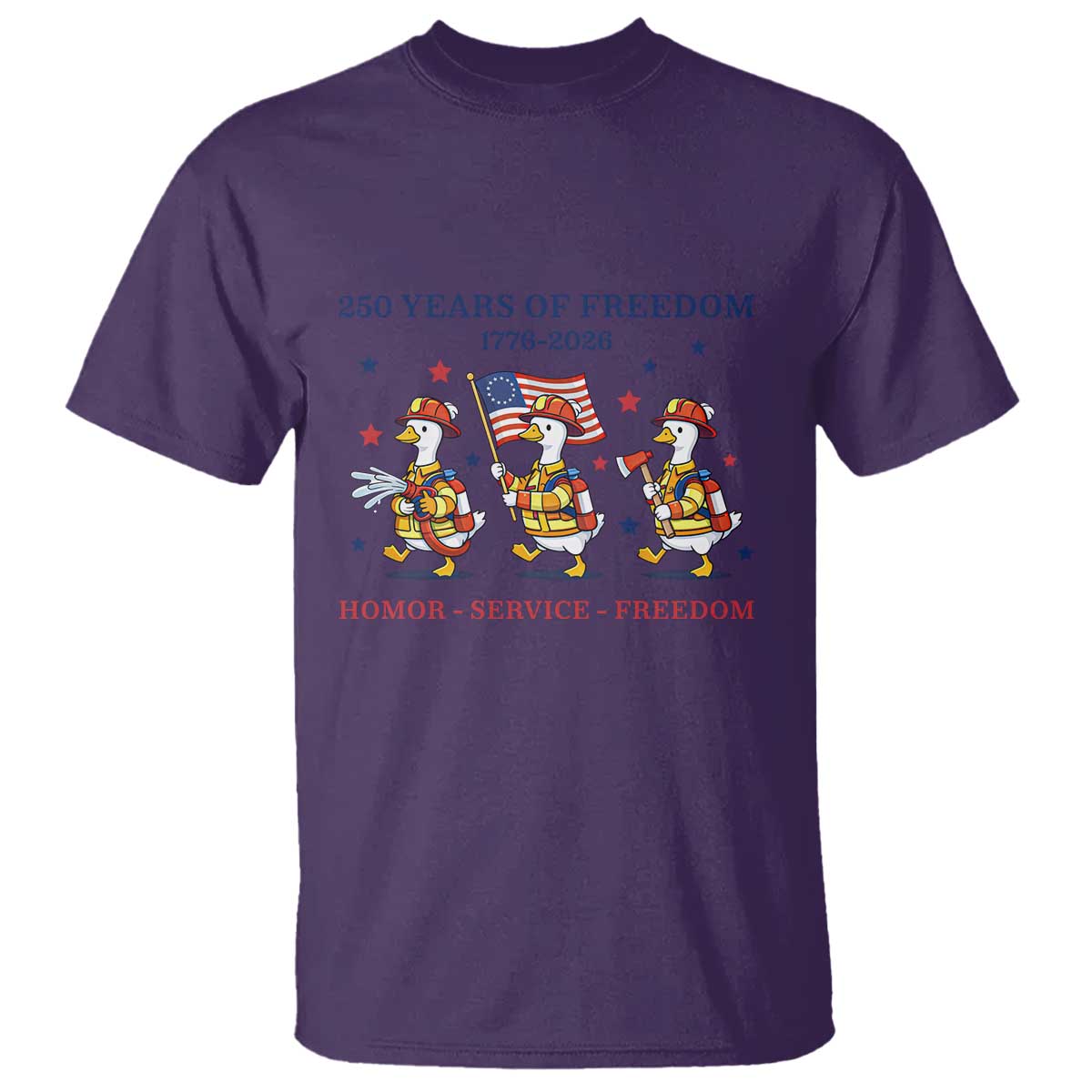 Fireman 250 Years of America T Shirt Silly Goose Firefighter Honor Service Freedom TS14 Purple Print Your Wear