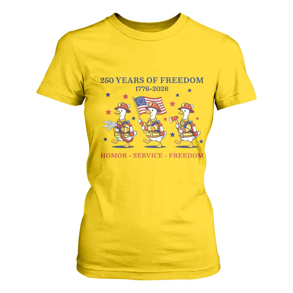 Fireman 250 Years of America T Shirt For Women Silly Goose Firefighter Honor Service Freedom TS14 Daisy Print Your Wear