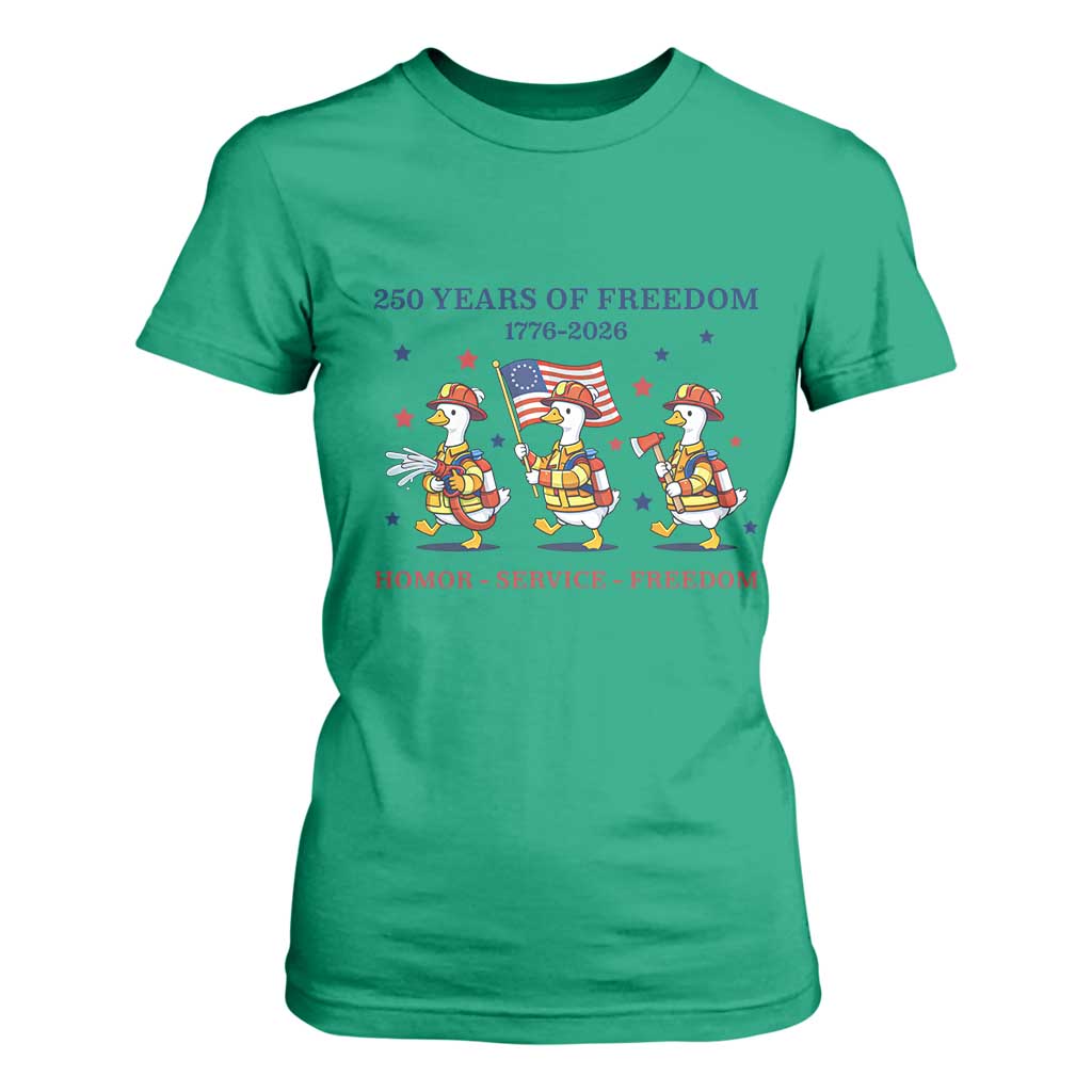Fireman 250 Years of America T Shirt For Women Silly Goose Firefighter Honor Service Freedom TS14 Irish Green Print Your Wear