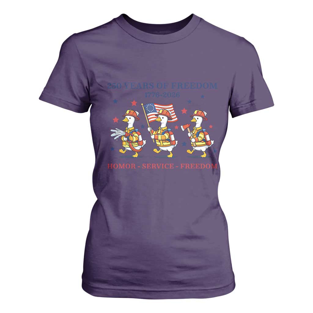 Fireman 250 Years of America T Shirt For Women Silly Goose Firefighter Honor Service Freedom TS14 Purple Print Your Wear