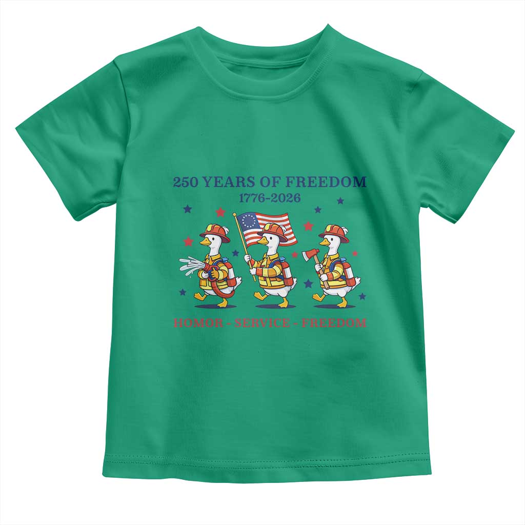 Fireman 250 Years of America Toddler T Shirt Silly Goose Firefighter Honor Service Freedom TS14 Irish Green Print Your Wear