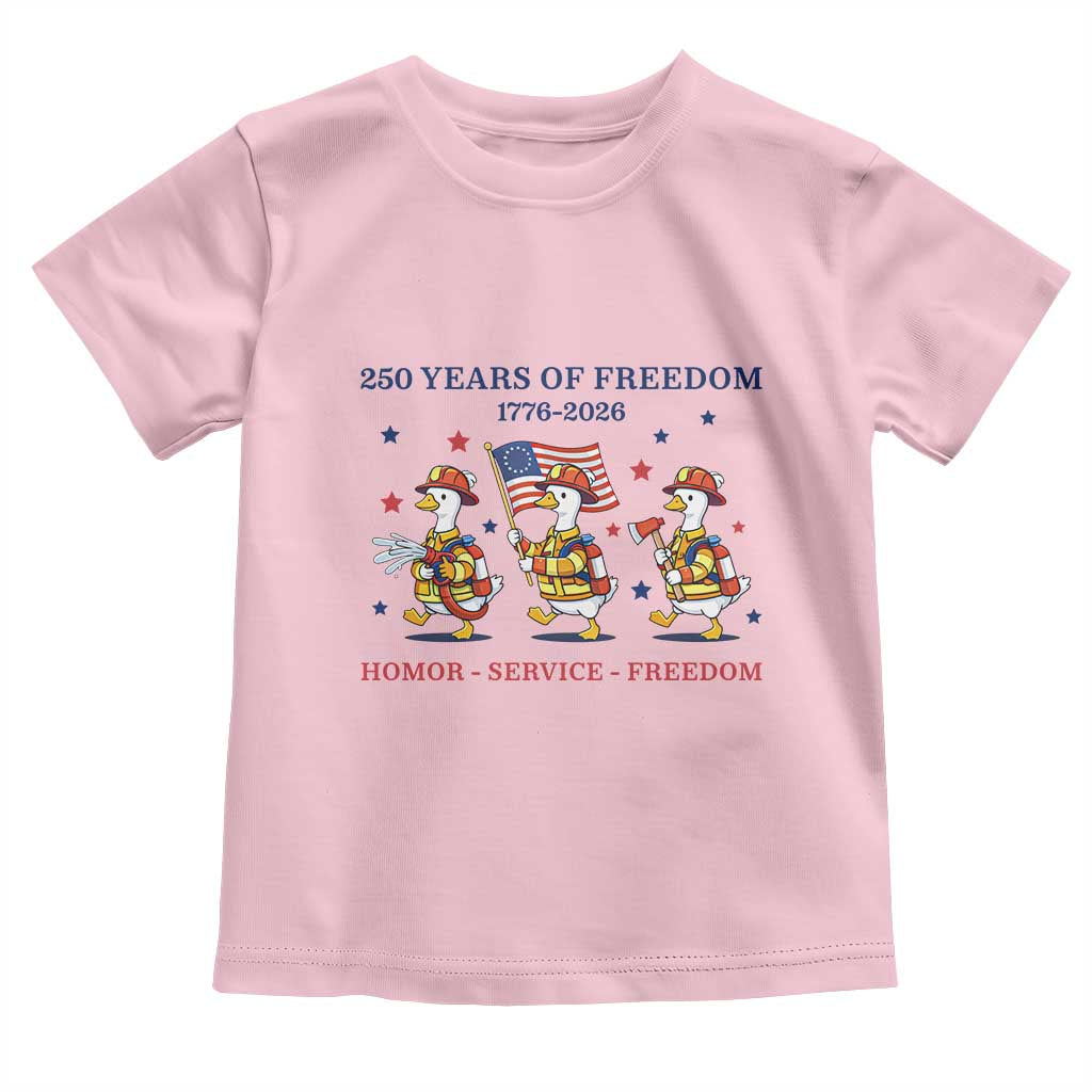 Fireman 250 Years of America Toddler T Shirt Silly Goose Firefighter Honor Service Freedom TS14 Light Pink Print Your Wear