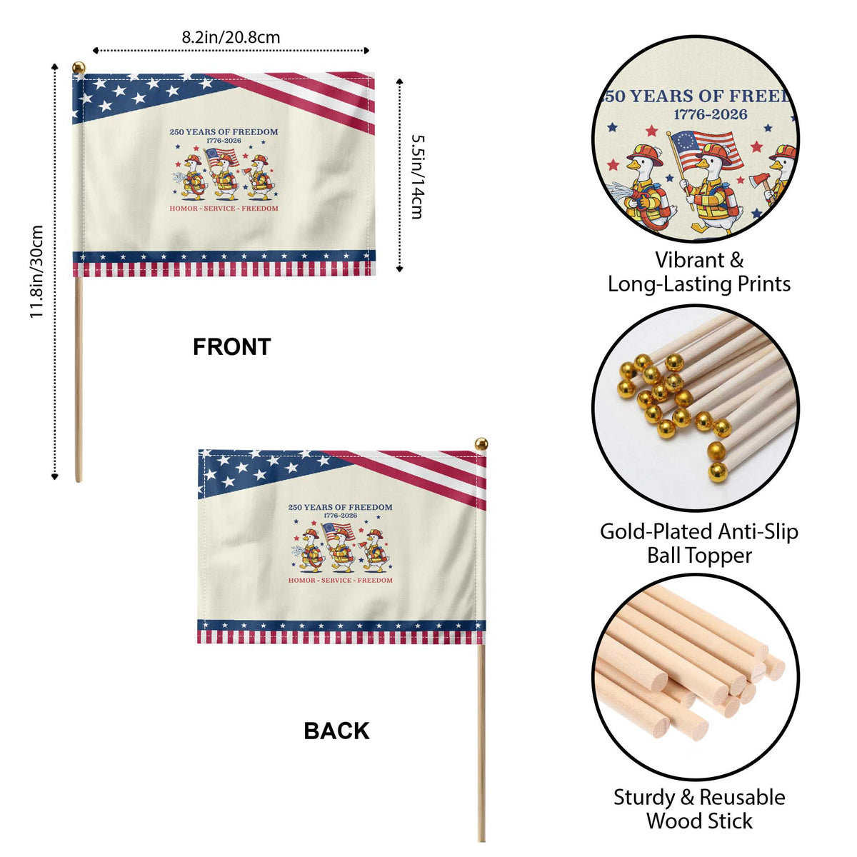 Fireman 250 Years of America Patriotic Handheld Flag Silly Goose Firefighter Honor Service Freedom TS14 Print Your Wear