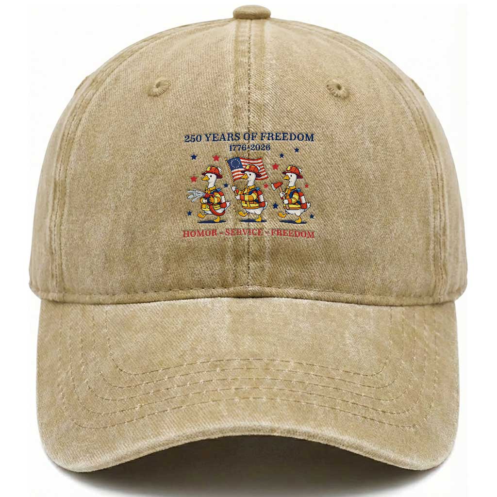 Fireman 250 Years of America Washed Cotton Baseball Cap Silly Goose Firefighter Honor Service Freedom TS14 Print Your Wear