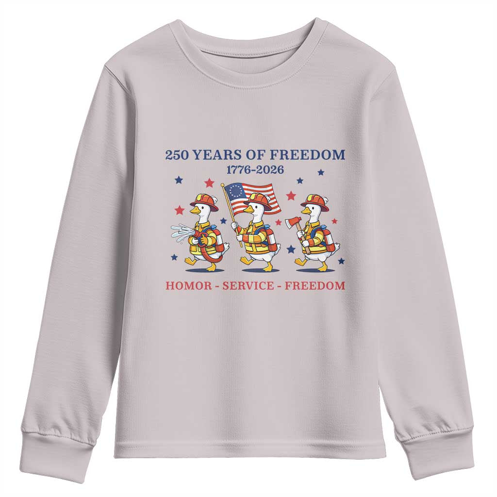 Fireman 250 Years of America Youth Sweatshirt Silly Goose Firefighter Honor Service Freedom TS14 Ice Gray Print Your Wear