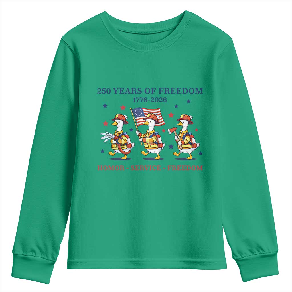 Fireman 250 Years of America Youth Sweatshirt Silly Goose Firefighter Honor Service Freedom TS14 Irish Green Print Your Wear