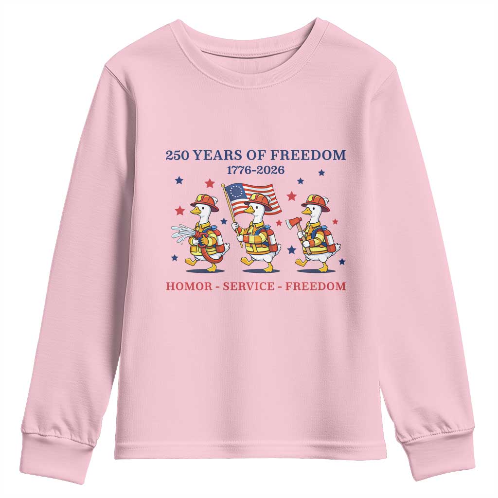 Fireman 250 Years of America Youth Sweatshirt Silly Goose Firefighter Honor Service Freedom TS14 Light Pink Print Your Wear