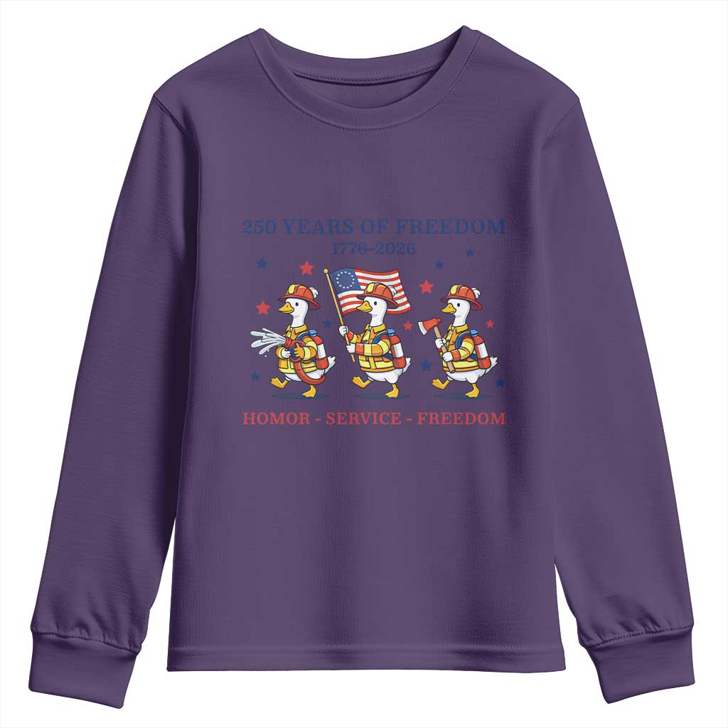 Fireman 250 Years of America Youth Sweatshirt Silly Goose Firefighter Honor Service Freedom TS14 Purple Print Your Wear