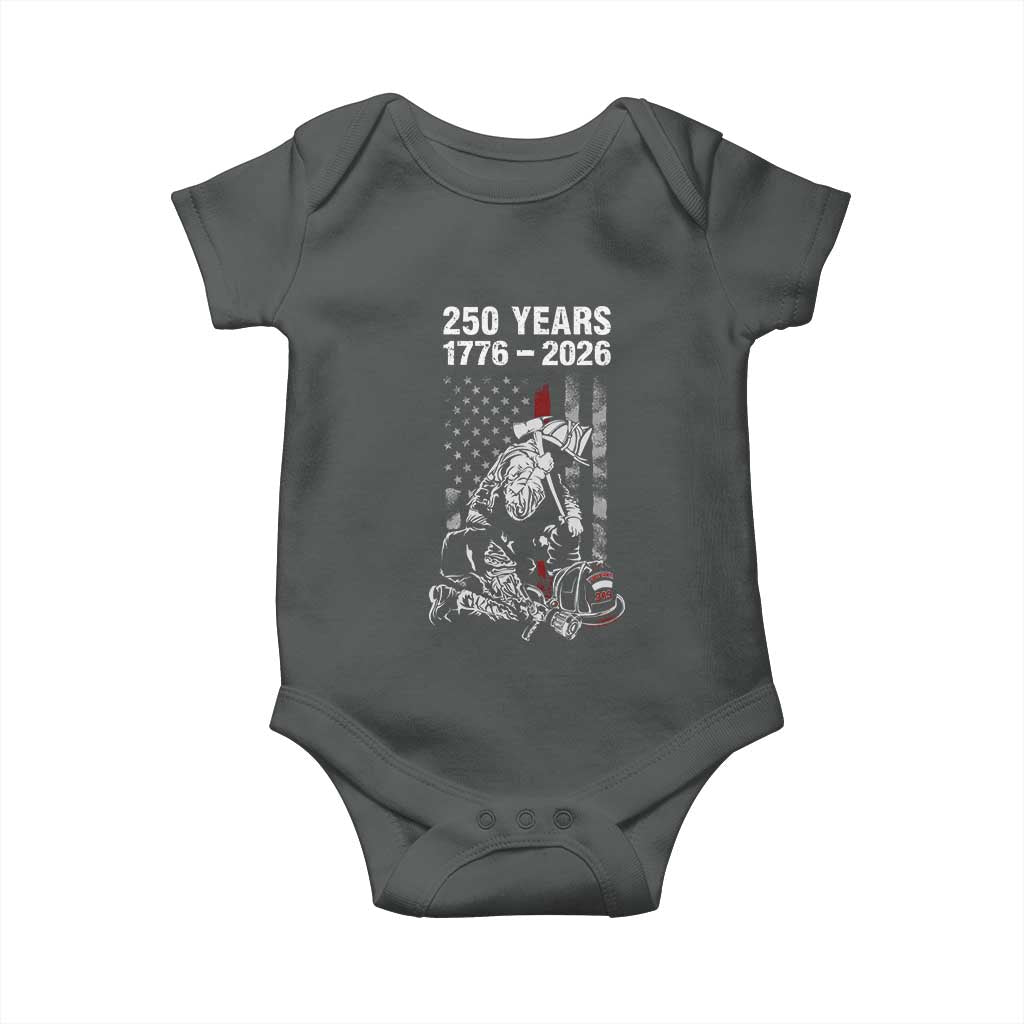 Fireman 250 Years of America Baby Onesie Firefighter Red US Patriotic 4th Of July TS14 Dark Heather Print Your Wear