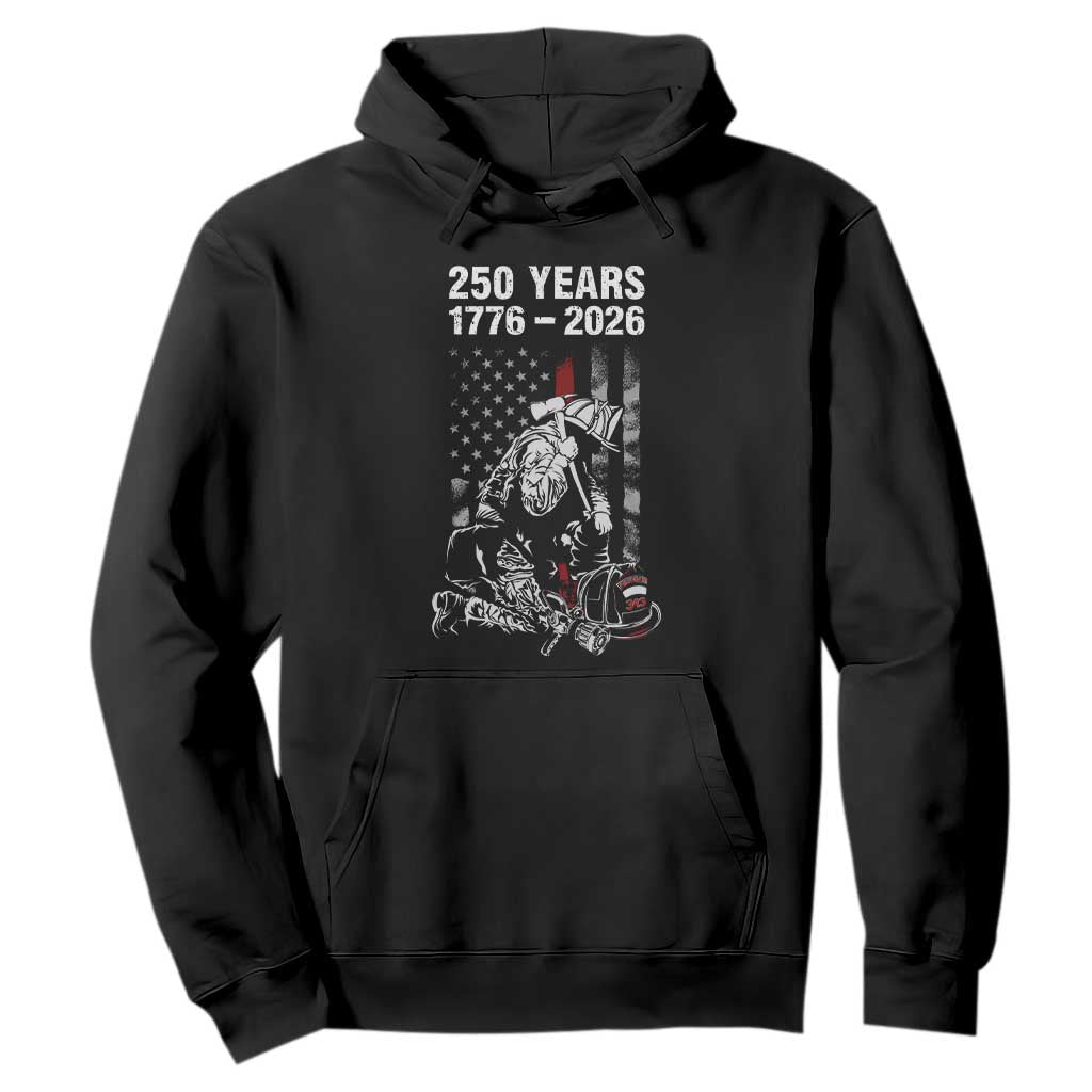 Fireman 250 Years of America Hoodie Firefighter Red US Patriotic 4th Of July TS14 Black Print Your Wear