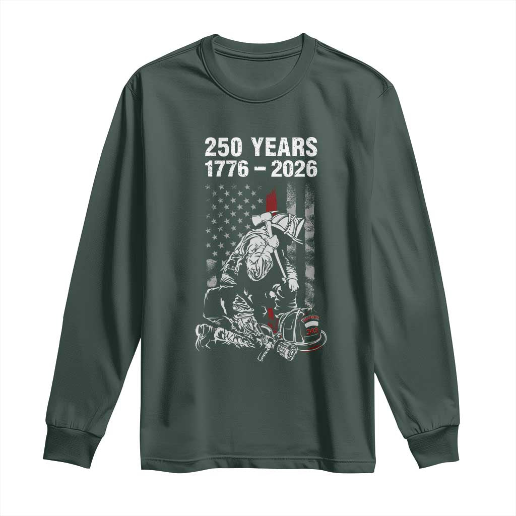 Fireman 250 Years of America Long Sleeve Shirt Firefighter Red US Patriotic 4th Of July TS14 Dark Forest Green Print Your Wear