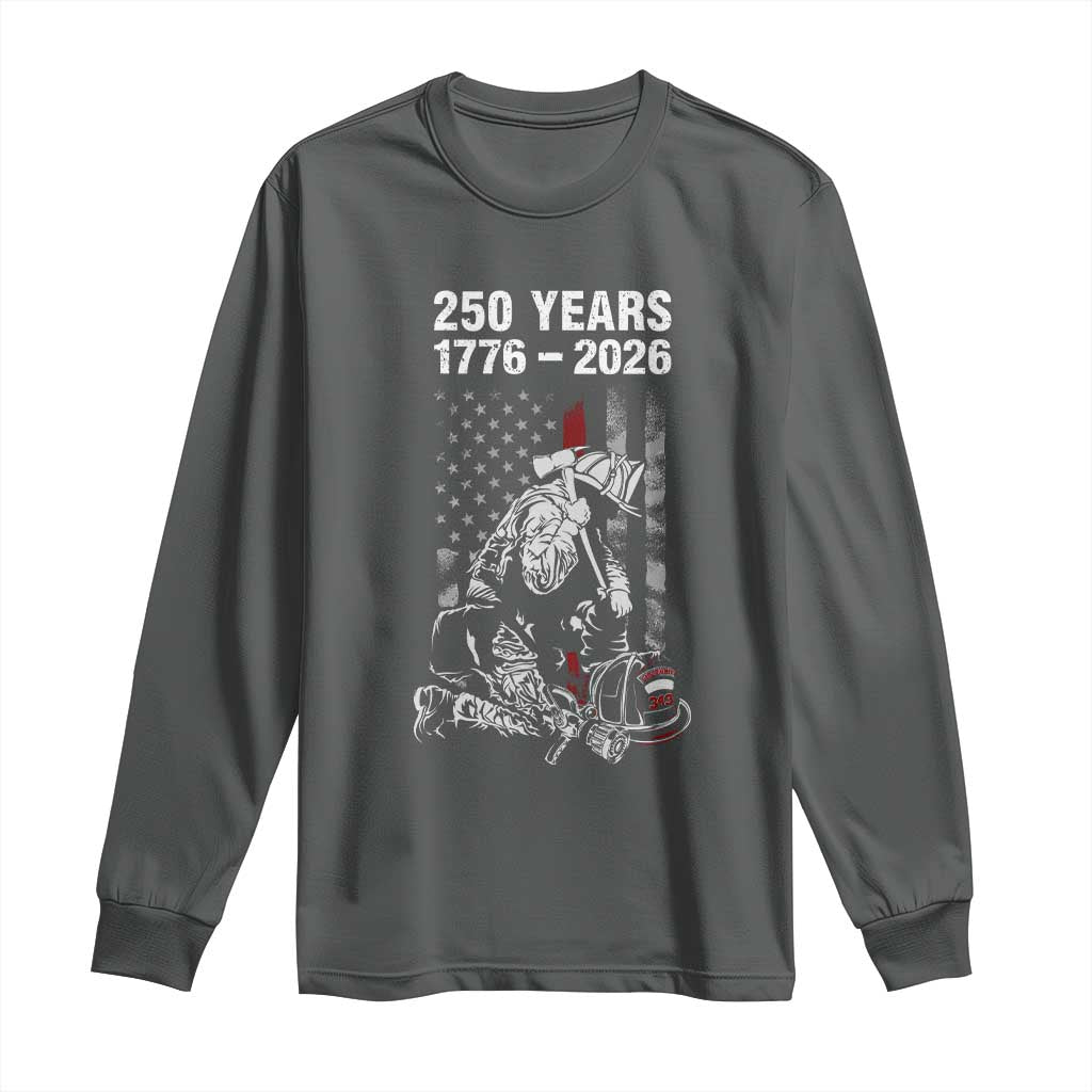 Fireman 250 Years of America Long Sleeve Shirt Firefighter Red US Patriotic 4th Of July TS14 Dark Heather Print Your Wear