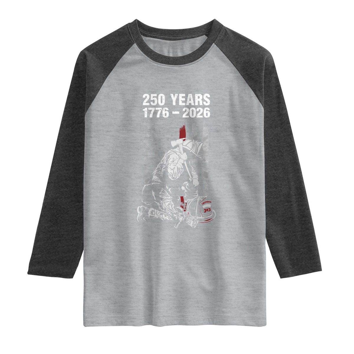 Fireman 250 Years of America Raglan Shirt Firefighter Red US Patriotic 4th Of July TS14 Heather Gray Heather Charcoal Print Your Wear