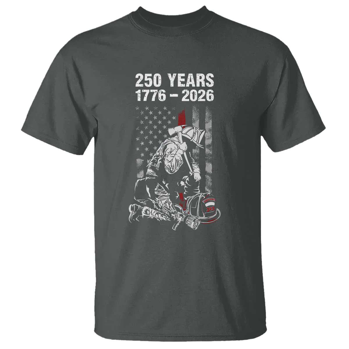 Fireman 250 Years of America T Shirt Firefighter Red US Patriotic 4th Of July TS14 Dark Heather Print Your Wear