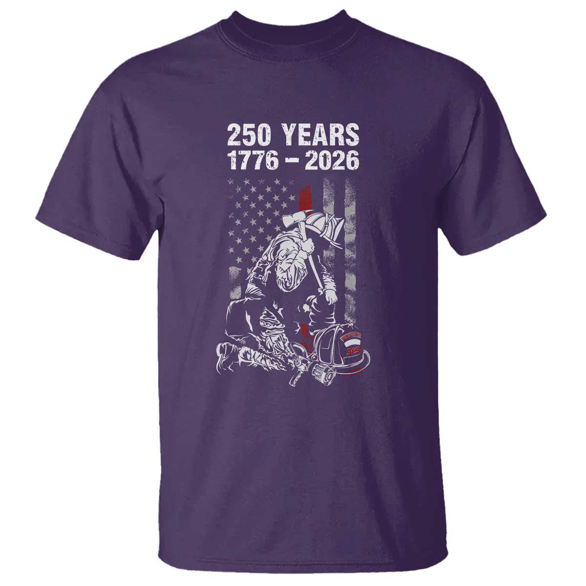 Fireman 250 Years of America T Shirt Firefighter Red US Patriotic 4th Of July TS14 Purple Print Your Wear
