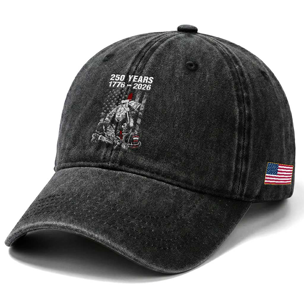 Fireman 250 Years of America Washed Cotton Baseball Cap Firefighter Red US Patriotic 4th Of July TS14 Print Your Wear