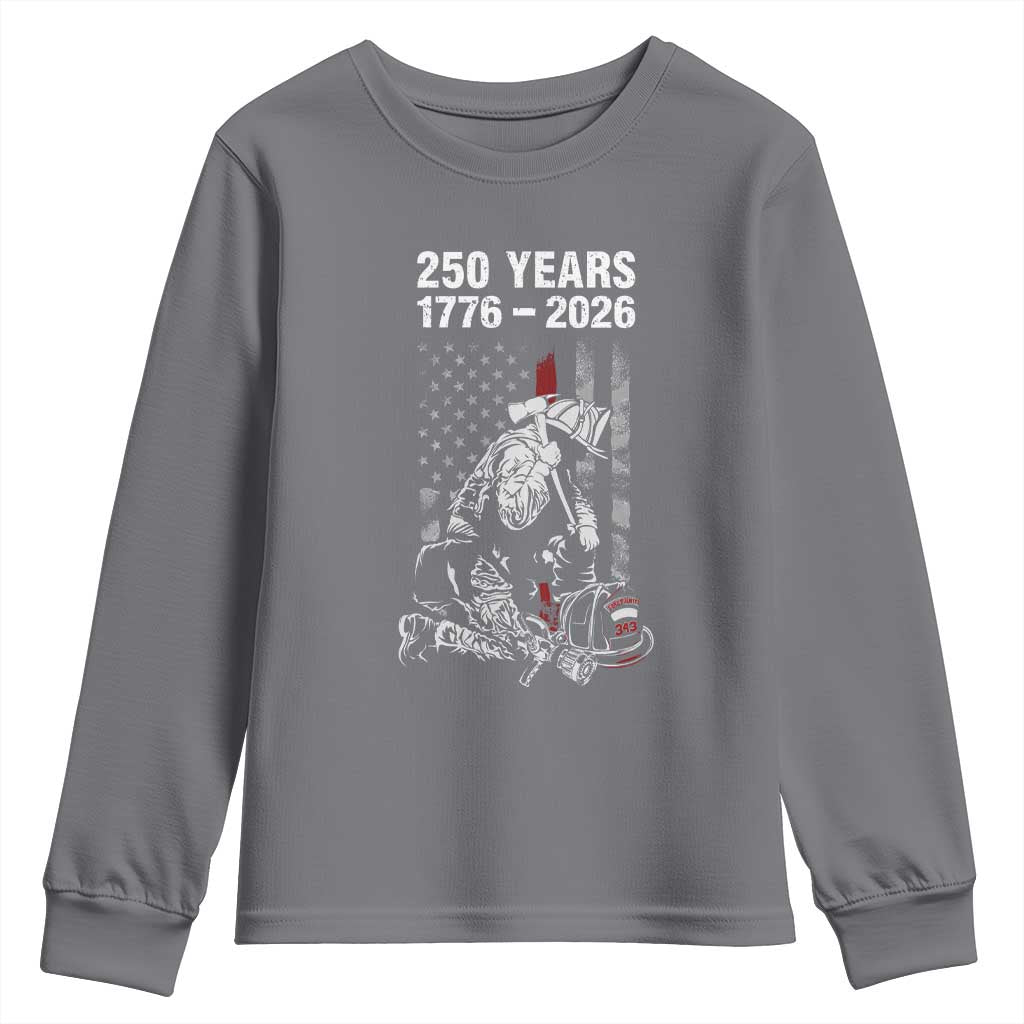 Fireman 250 Years of America Youth Sweatshirt Firefighter Red US Patriotic 4th Of July TS14 Charcoal Print Your Wear
