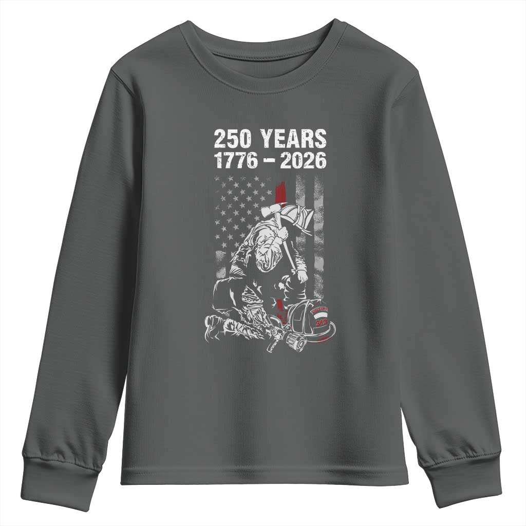 Fireman 250 Years of America Youth Sweatshirt Firefighter Red US Patriotic 4th Of July TS14 Dark Heather Print Your Wear