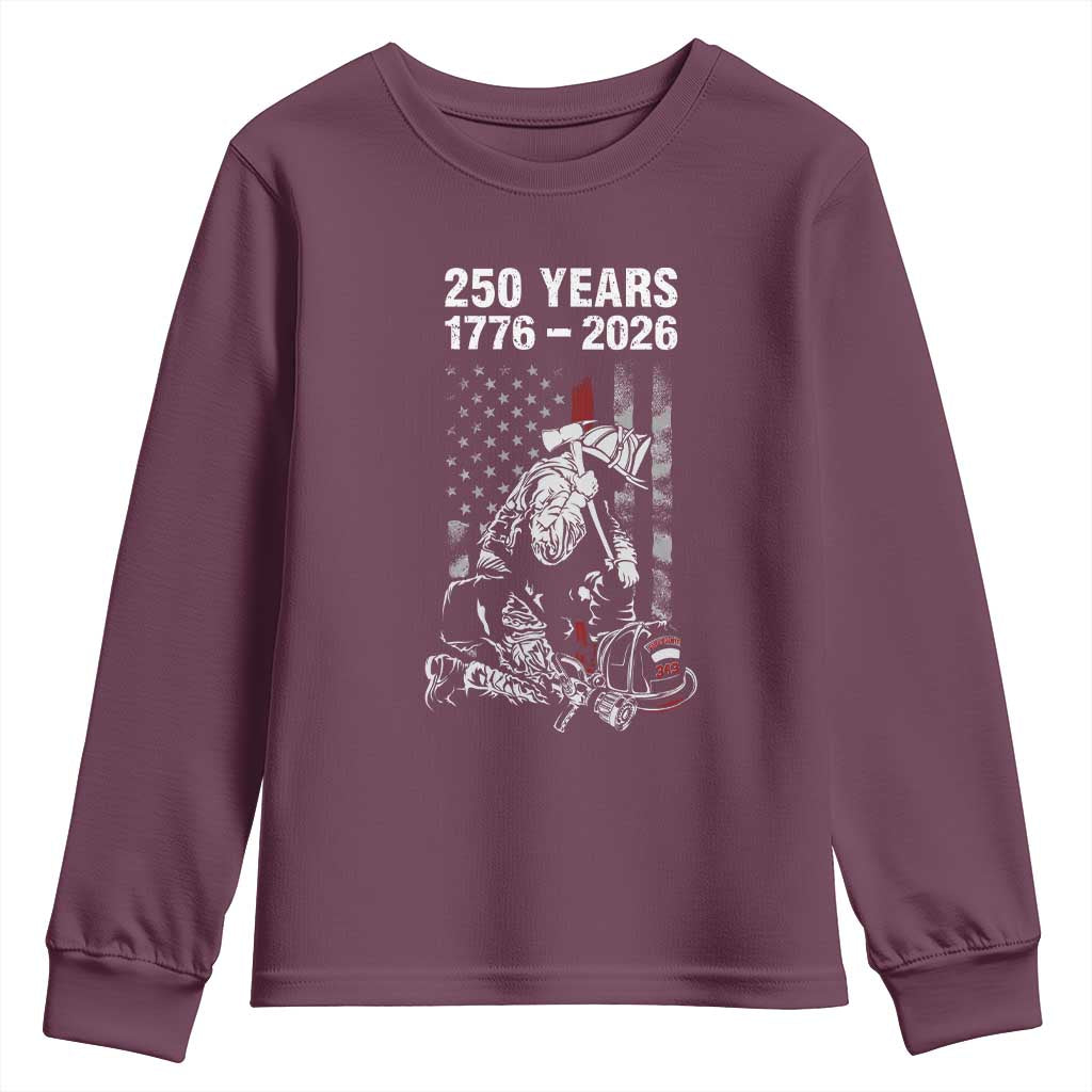 Fireman 250 Years of America Youth Sweatshirt Firefighter Red US Patriotic 4th Of July TS14 Maroon Print Your Wear