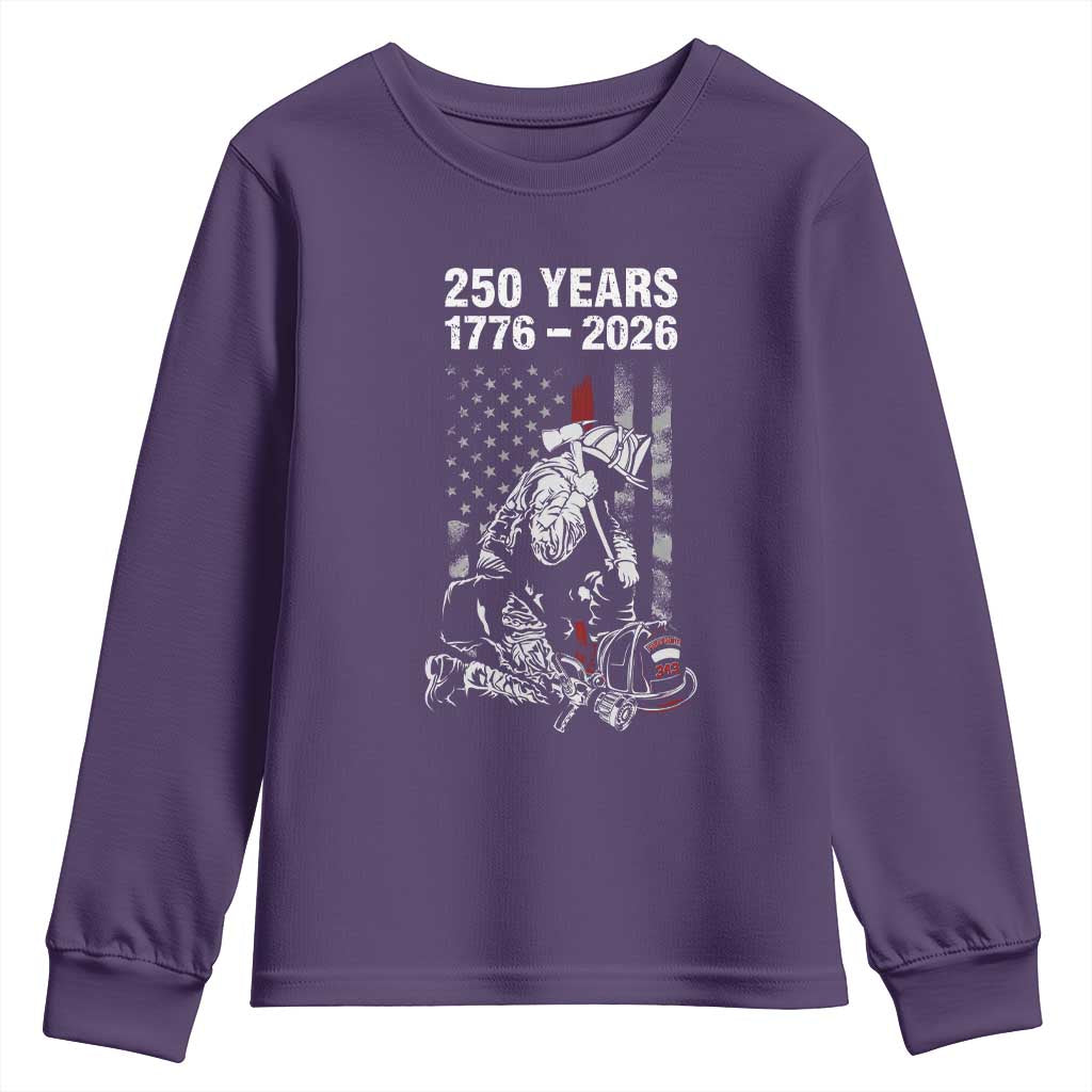 Fireman 250 Years of America Youth Sweatshirt Firefighter Red US Patriotic 4th Of July TS14 Purple Print Your Wear