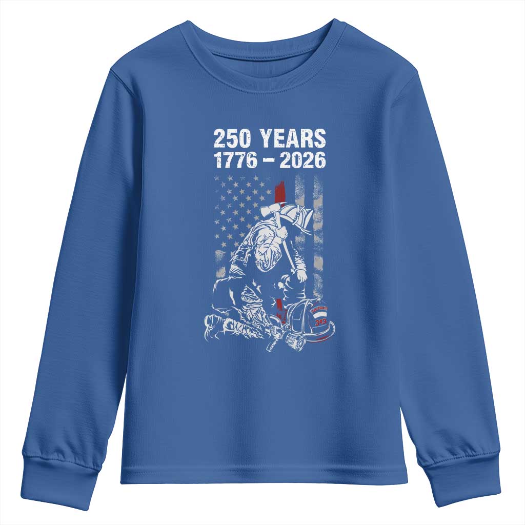 Fireman 250 Years of America Youth Sweatshirt Firefighter Red US Patriotic 4th Of July TS14 Royal Blue Print Your Wear