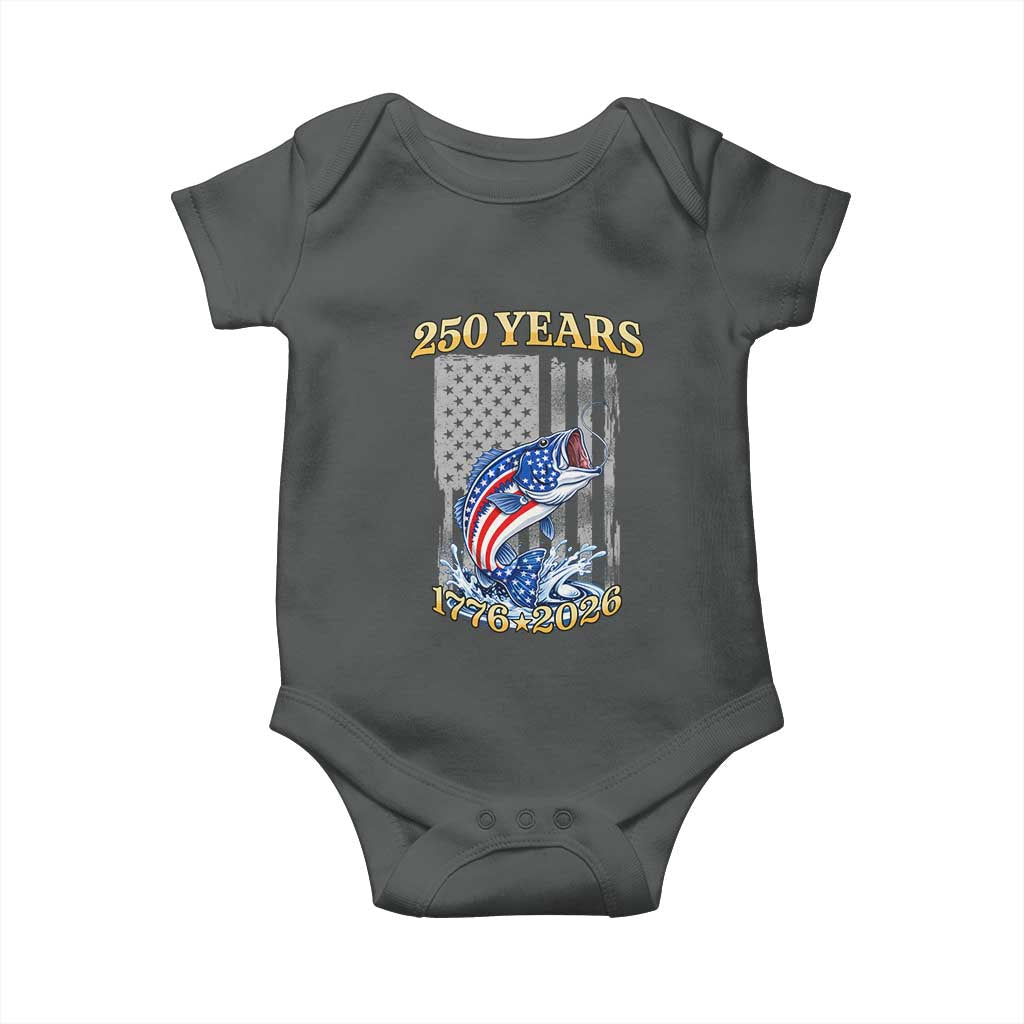 250th Anniversary USA Fishing Baby Onesie Patriotic Fisherman American Flag TS14 Dark Heather Print Your Wear
