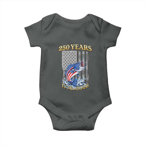 250th Anniversary USA Fishing Baby Onesie Patriotic Fisherman American Flag TS14 Dark Heather Print Your Wear