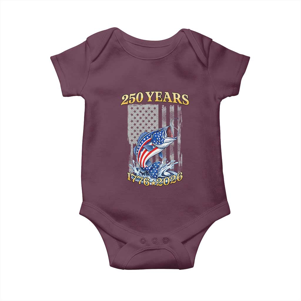 250th Anniversary USA Fishing Baby Onesie Patriotic Fisherman American Flag TS14 Maroon Print Your Wear