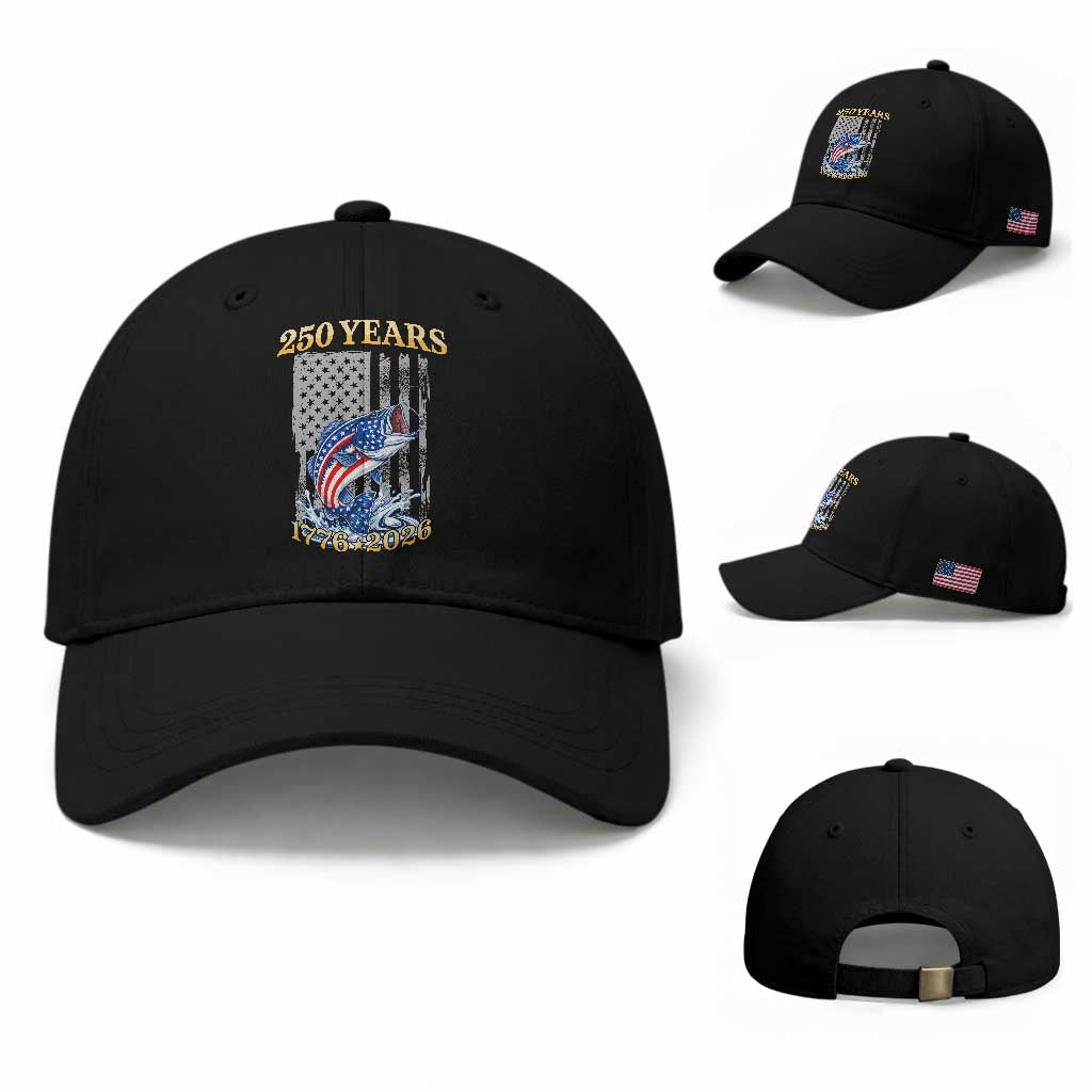 250th Anniversary USA Fishing Baseball Cap Patriotic Fisherman American Flag TS14 Baseball Cap Universal Fit Black Print Your Wear