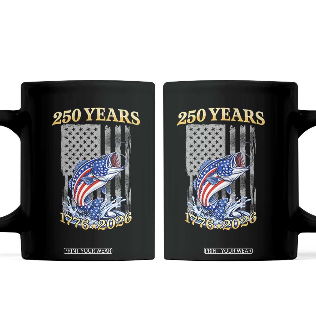 250th Anniversary USA Fishing Coffee Mug Patriotic Fisherman American Flag TS14 Black Print Your Wear