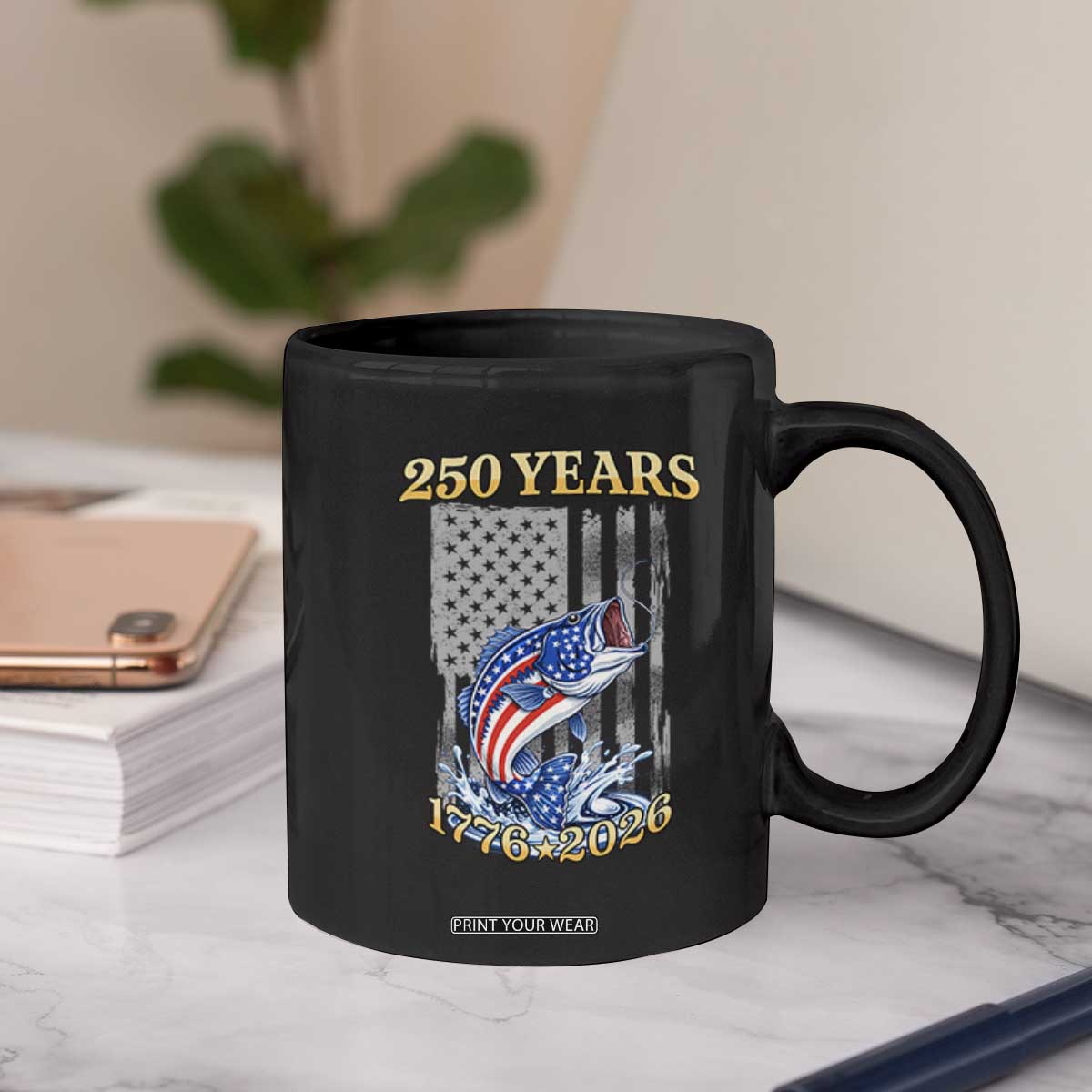 250th Anniversary USA Fishing Coffee Mug Patriotic Fisherman American Flag TS14 Print Your Wear