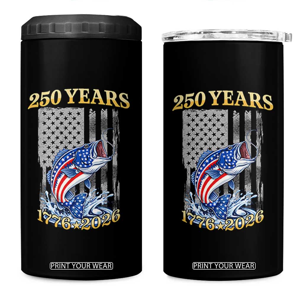 America 250th Fishing 4 in 1 Can Cooler Tumbler Patriotic Fisherman American Flag TS14 One Size: 16 oz Black Print Your Wear