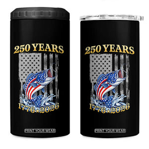 America 250th Fishing 4 in 1 Can Cooler Tumbler Patriotic Fisherman American Flag TS14 One Size: 16 oz Black Print Your Wear