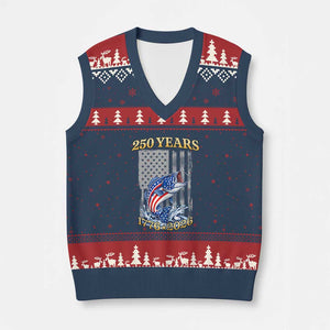 America 250th Fishing V-Neck Knit Sweater Vest Patriotic Fisherman American Flag TS14 Navy Red Print Your Wear
