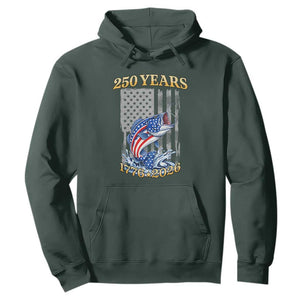 250th Anniversary USA Fishing Hoodie Patriotic Fisherman American Flag TS14 Dark Forest Green Print Your Wear