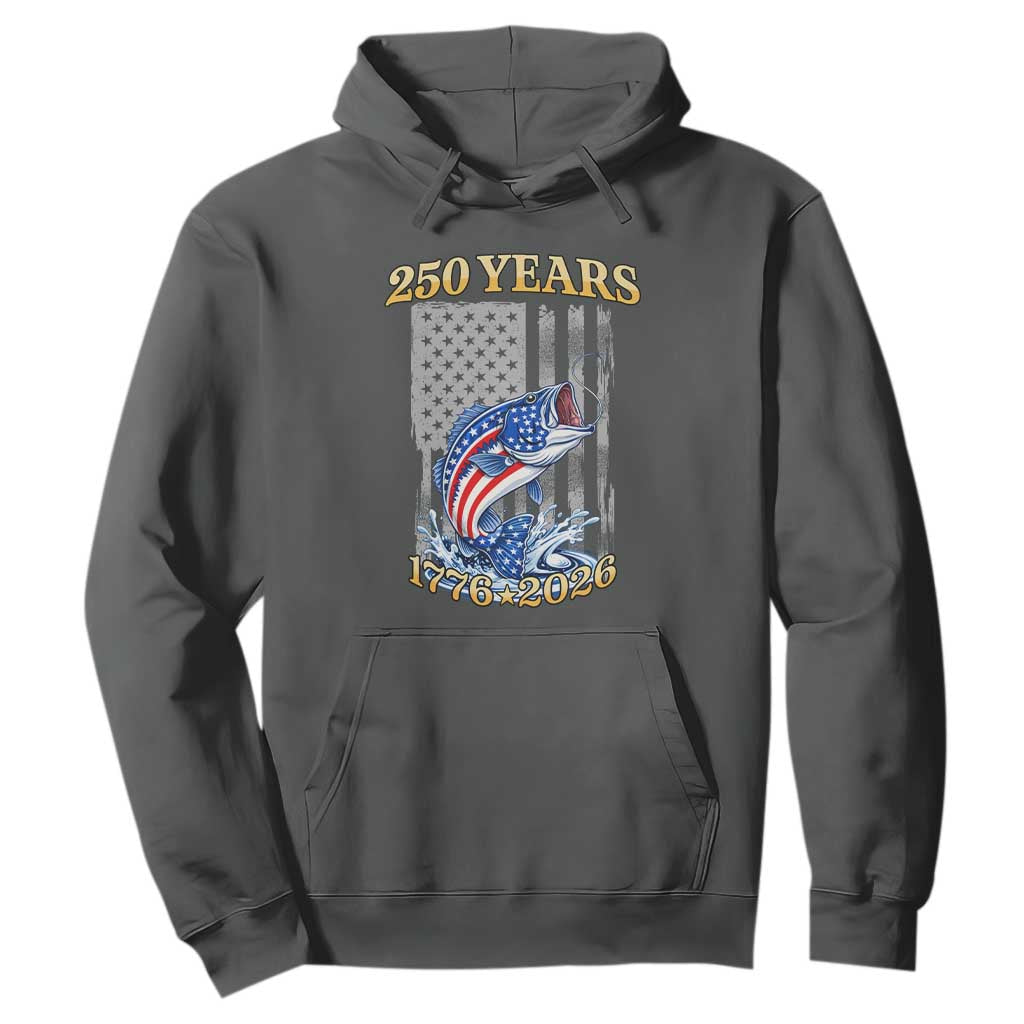 250th Anniversary USA Fishing Hoodie Patriotic Fisherman American Flag TS14 Dark Heather Print Your Wear