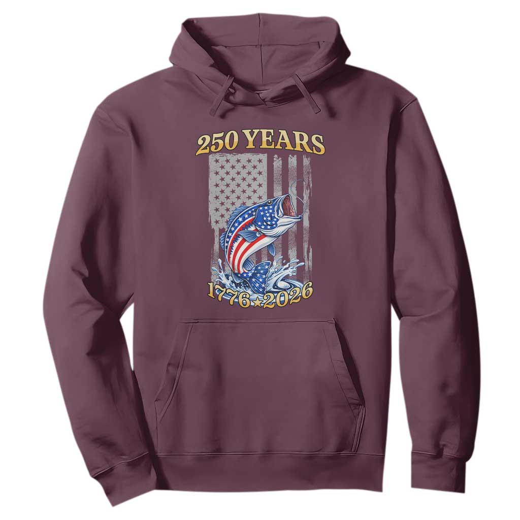 250th Anniversary USA Fishing Hoodie Patriotic Fisherman American Flag TS14 Maroon Print Your Wear
