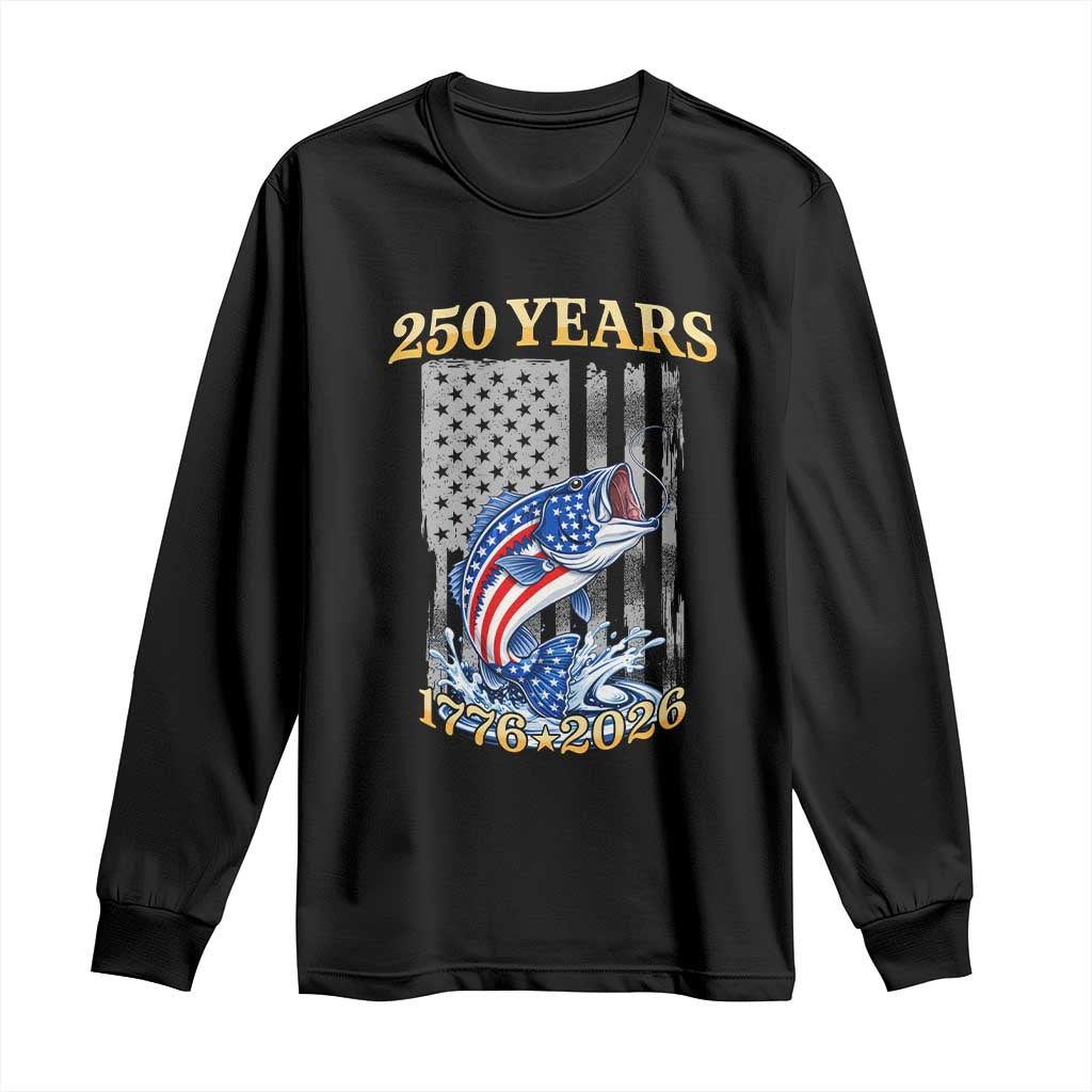 America 250th Fishing Long Sleeve Shirt Patriotic Fisherman American Flag TS14 Black Print Your Wear