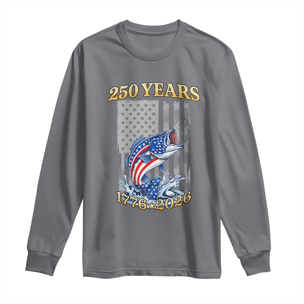 250th Anniversary USA Fishing Long Sleeve Shirt Patriotic Fisherman American Flag TS14 Charcoal Print Your Wear