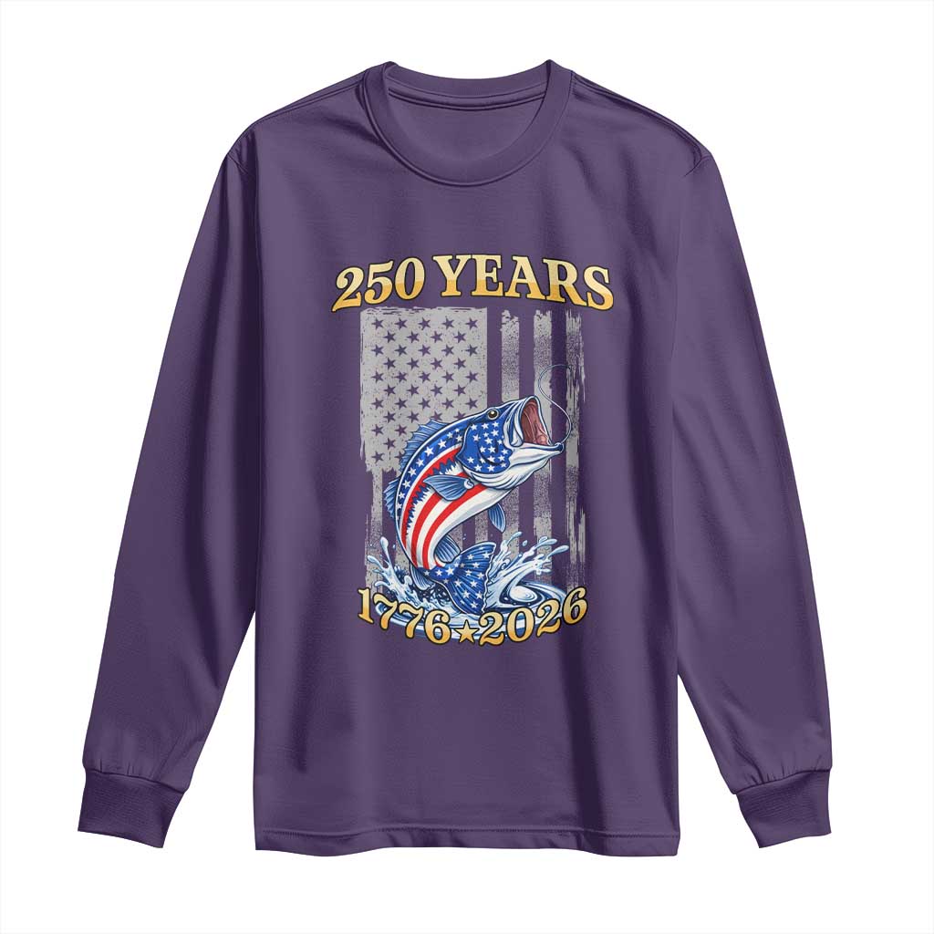 250th Anniversary USA Fishing Long Sleeve Shirt Patriotic Fisherman American Flag TS14 Purple Print Your Wear