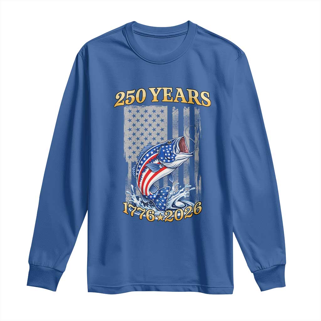 250th Anniversary USA Fishing Long Sleeve Shirt Patriotic Fisherman American Flag TS14 Royal Blue Print Your Wear