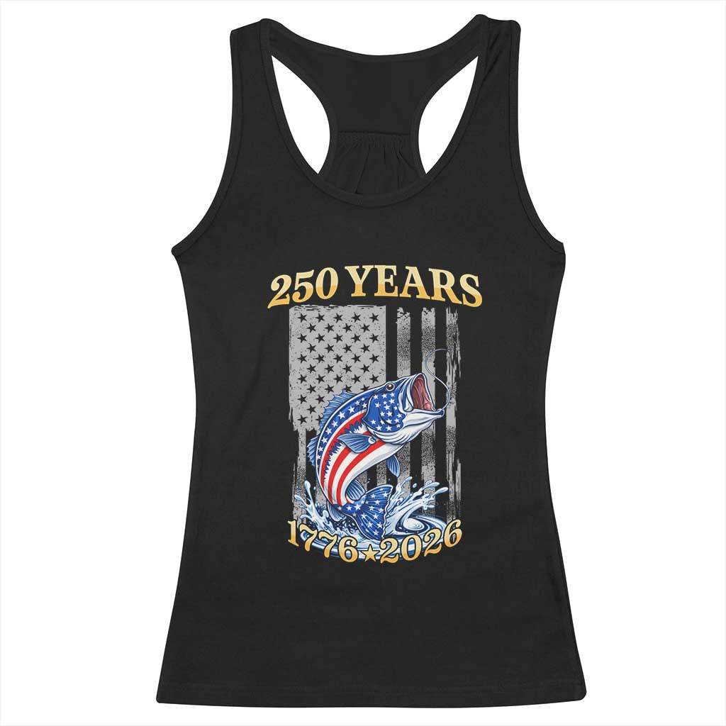 America 250th Fishing Racerback Tank Top Patriotic Fisherman American Flag TS14 Black Print Your Wear